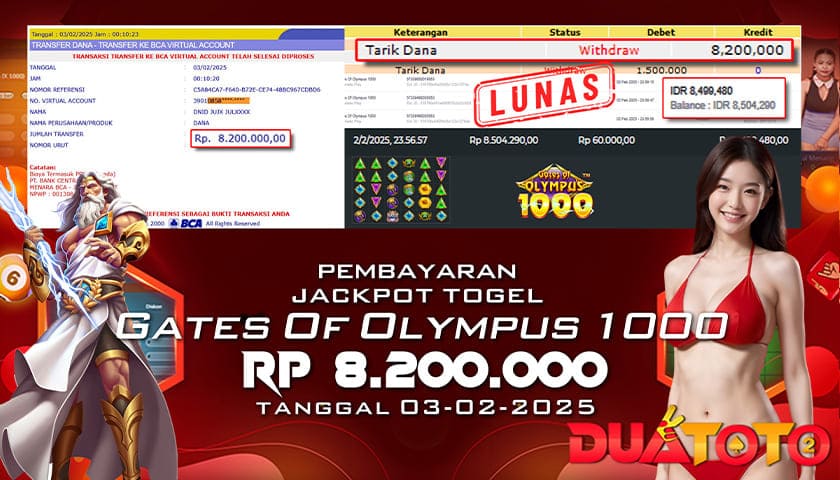 BUKTI PEMBAYARAN JACKPOT SLOT GATES OF OLYMPUS 1000 03-02-2025