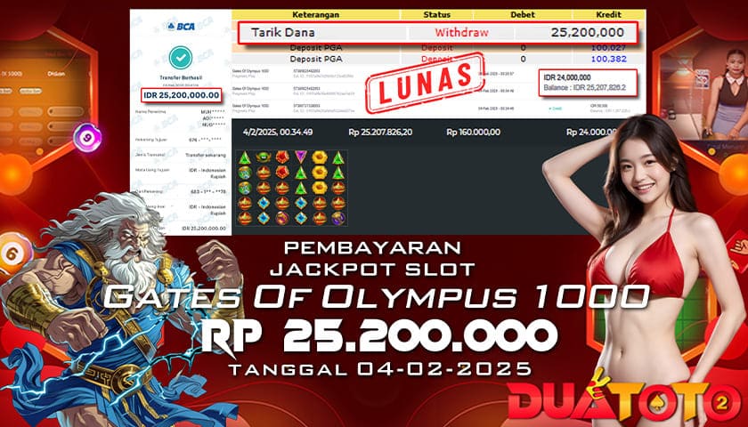 BUKTI PEMBAYARAN JACKPOT SLOT GATES OF OLYMPUS 1000 04-02-2025