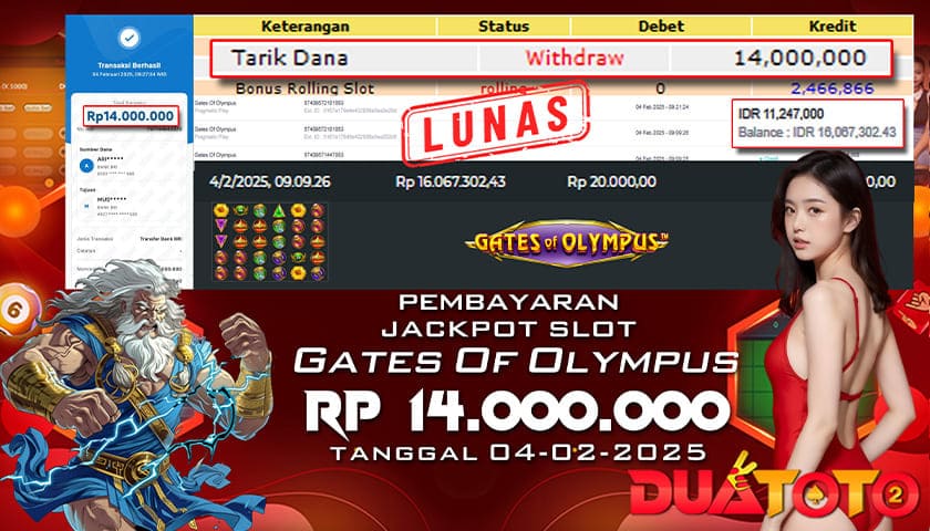 BUKTI PEMBAYARAN JACKPOT SLOT GATES OF OLYMPUS 04-02-2025
