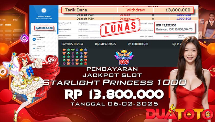 BUKTI PEMBAYARAN JACKPOT SLOT STARLIGHT PRINCES 1000 6-02-2025