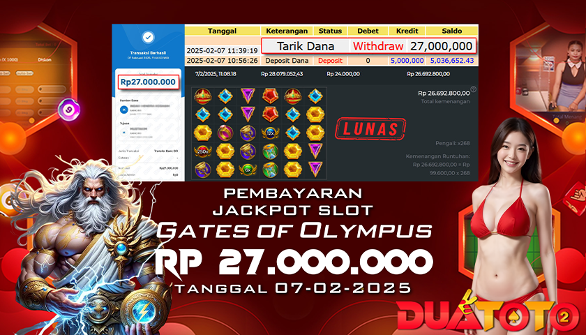 BUKTI PEMBAYARAN JACKPOT SLOT GATES OF OLYMPUS 07-02-2025