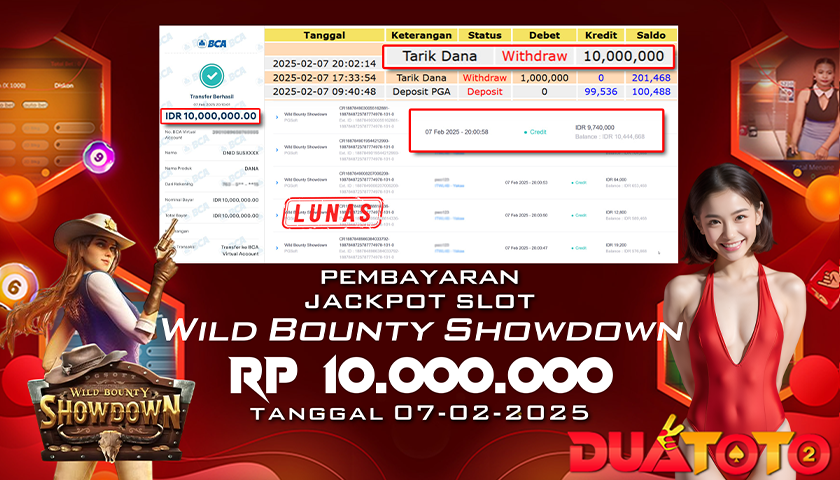 BUKTI PEMBAYARAN JACKPOT SLOT WILD BOUNTY SHOWDOWN 07-02-2025