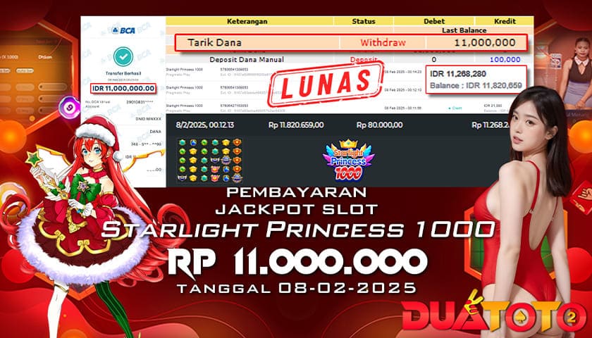 BUKTI PEMBAYARAN JACKPOT SLOT STARLIGHT PRINCESS 1000  08-02-2025