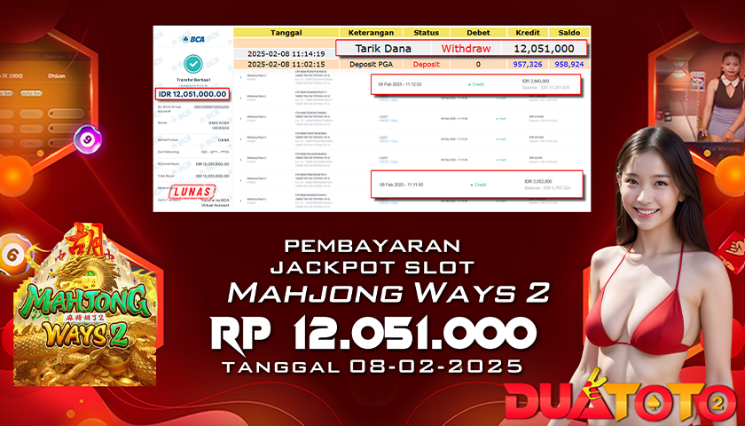 BUKTI PEMBAYARAN JACKPOT SLOT MAHJONG WAYS 2 08-02-2025