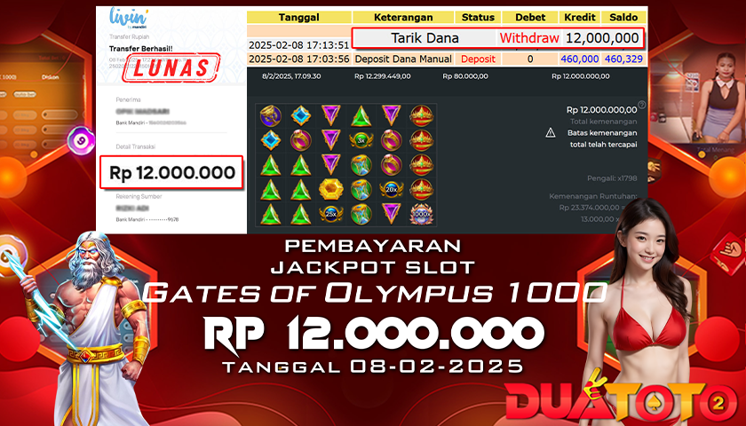 BUKTI PEMBAYARAN JACKPOT SLOT GATES OF OLYMPUS 1000 08-02-2025