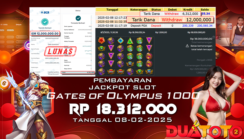 BUKTI PEMBAYARAN JACKPOT SLOT GATES OF OLYMPUS 1000 08-02-2025