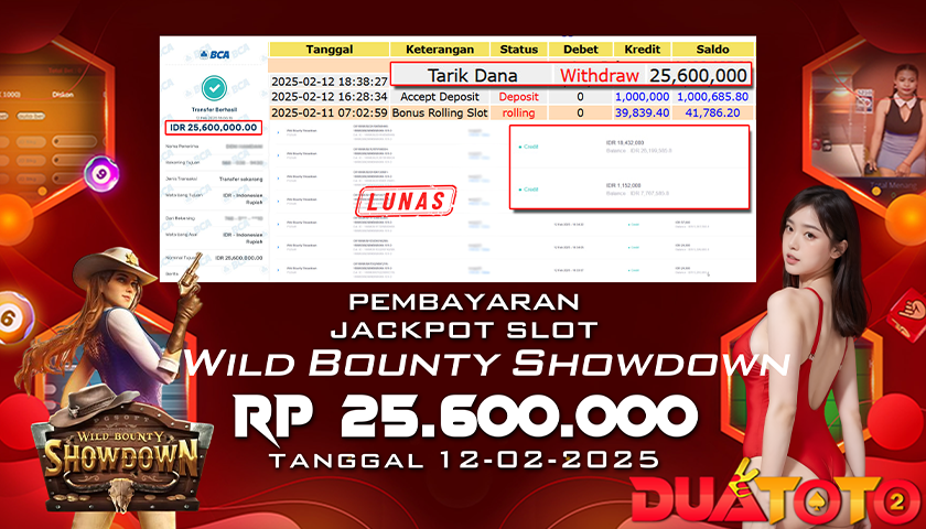BUKTI PEMBAYARAN JACKPOT SLOT WILD BOUNTY SHOWDOWN 12-02-2025