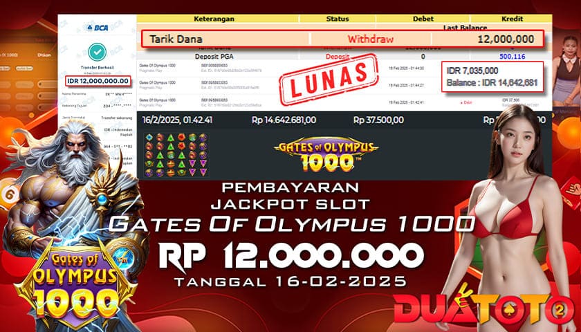 BUKTI PEMBAYARAN JACKPOT SLOT GATES OF OLYMPUS 1000 16-02-2025