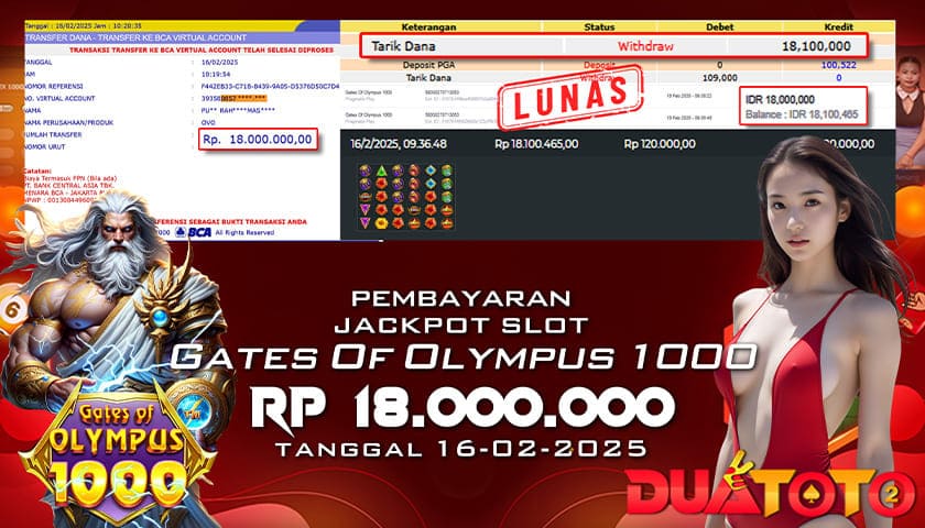 BUKTI PEMBAYARAN JACKPOT SLOT GATES OF OLYMPUS 1000 16-02-2025