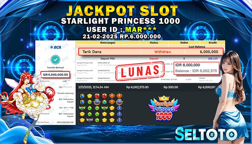 BUKTI PEMBAYARAN JACKPOT SLOT STARLIGHT PRINCES 1000 21-02-2025