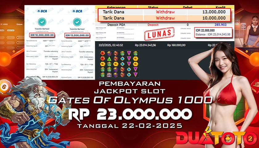 BUKTI PEMBAYARAN JACKPOT SLOT GATES OF OLYMPUS 1000 22-02-2025