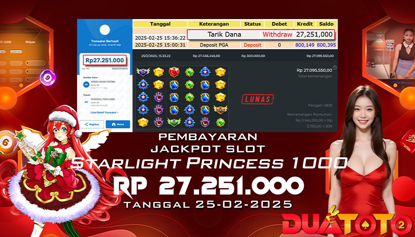 BUKTI PEMBAYARAN JACKPOT SLOT STARLIGHT PRINCESS 1000 25-02-2025