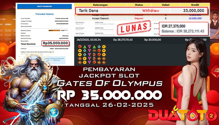 BUKTI PEMBAYARAN JACKPOT SLOT GATES OF OLYMPUS 26-02-2025