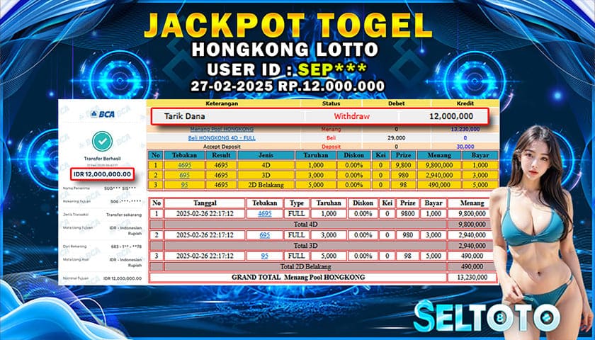 BUKTI PEMBAYARAN JACKPOT TOGEL HONGKONG LOTTO 27-02-2025