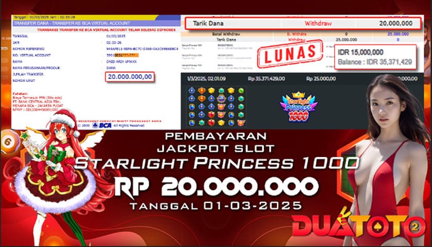 BUKTI PEMBAYARAN JACKPOT SLOT STARLIGHT PRINCES 1000 01-03-2025