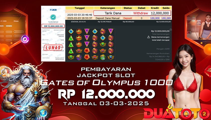 BUKTI PEMBAYARAN JACKPOT SLOT GATES OF OLYMPUS 1000 03-03-2025