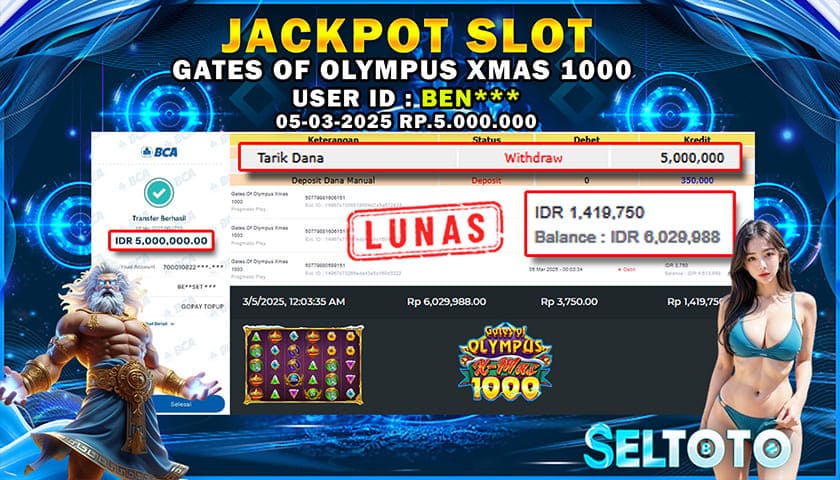 BUKTI PEMBAYARAN JACKPOT SLOT GATES OF OLYMPUS XMAS 1000 05-03-2025