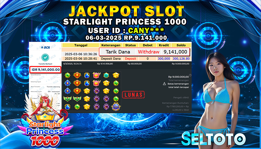 BUKTI PEMBAYARAN JACKPOT SLOT STARLIGHT PRINCESS 1000 06-03-2025