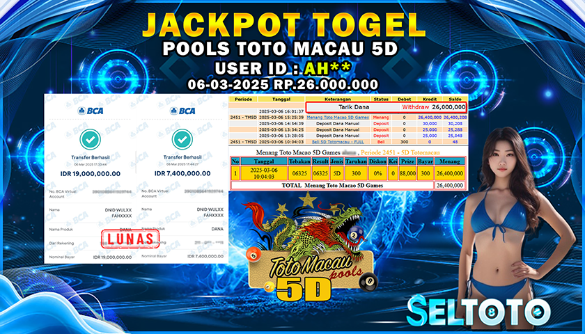 BUKTI PEMBAYARAN JACKPOT TOGEL TOTO MACAU 5D  06-03-2025