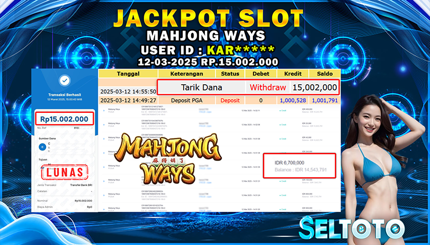 BUKTI PEMBAYARAN JACKPOT SLOT MAHJONG WAYS  12-03-2025