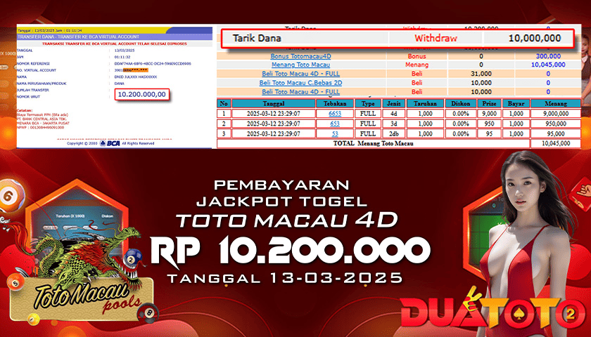 BUKTI PEMBAYARAN JACKPOT TOGEL TOTOMACAU 4D 13-03-2025