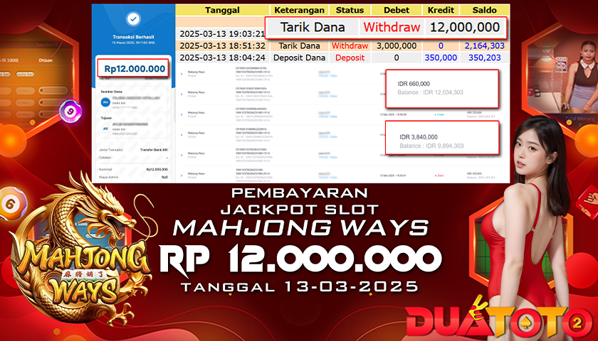BUKTI PEMBAYARAN JACKPOT SLOT MAHJONG WAYS 13-03-2025