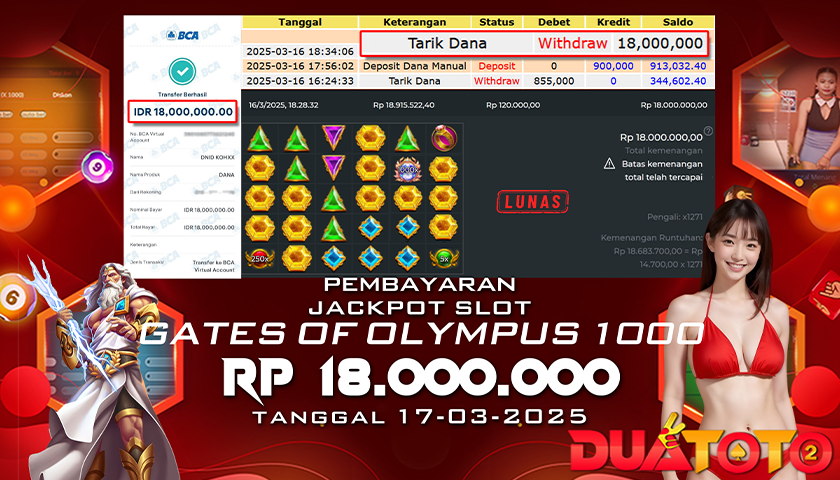 BUKTI PEMBAYARAN JACKPOT SLOT GATES OF OLYMPUS 1000 17-03-2025