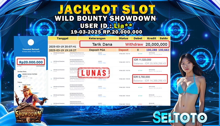 BUKTI PEMBAYARAN JACKPOT SLOT WILD BOUNTY SHOWDOWN 19-03-2025