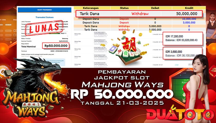 BUKTI PEMBAYARAN JACKPOT SLOT MAHJONG WAYS 21-03-2025