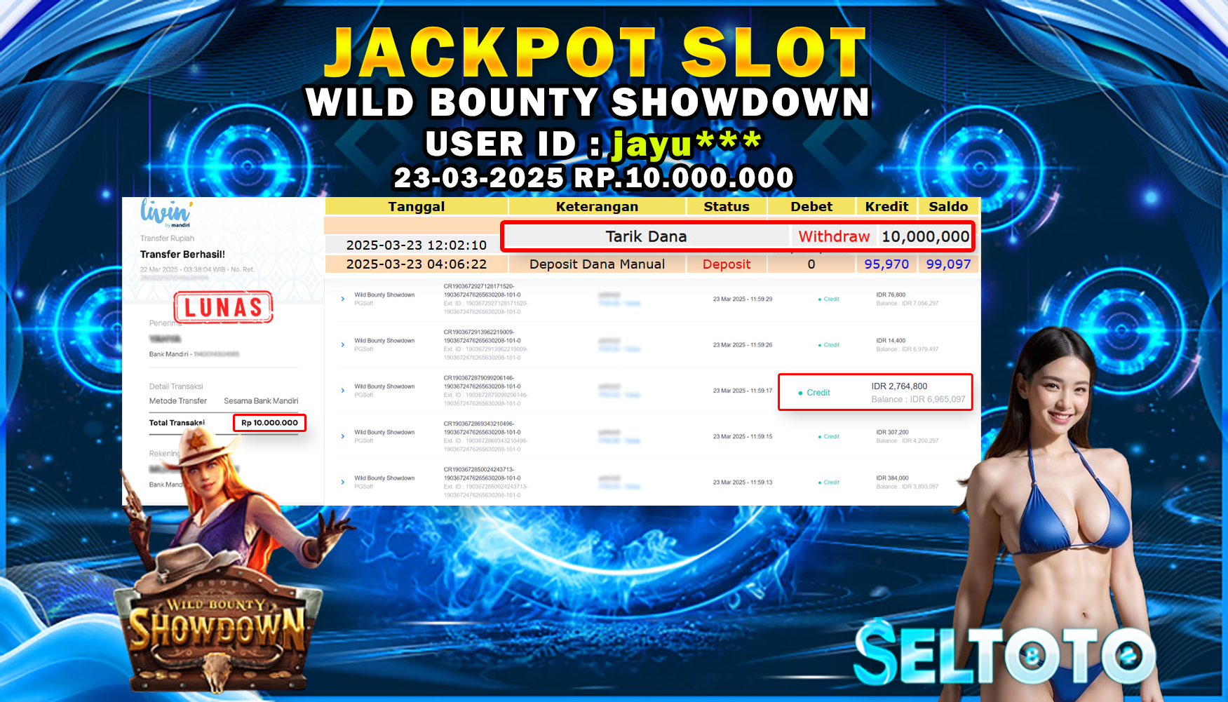 BUKTI PEMBAYARAN JACKPOT SLOT WILD BOUNTY SHOWDOWN 23-03-2025
