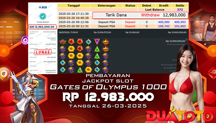 BUKTI PEMBAYARAN JACKPOT SLOT GATES OF OLYMPUS 1000 26-03-2025