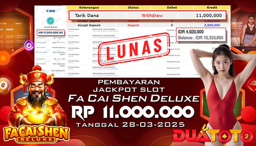 BUKTI PEMBAYARAN JACKPOT SLOT FA CAI SHEN DELUXE 28-03-2025
