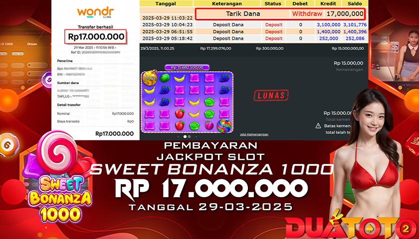 BUKTI PEMBAYARAN JACKPOT SLOT SWEET BONANZA 1000 29-03-2025