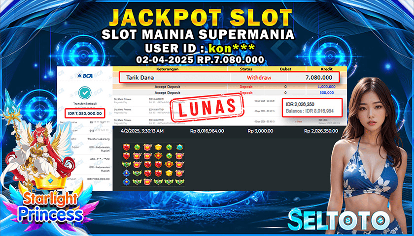 BUKTI PEMBAYARAN JACKPOT SLOT STARLIGHT PRINCES 02-04-2025