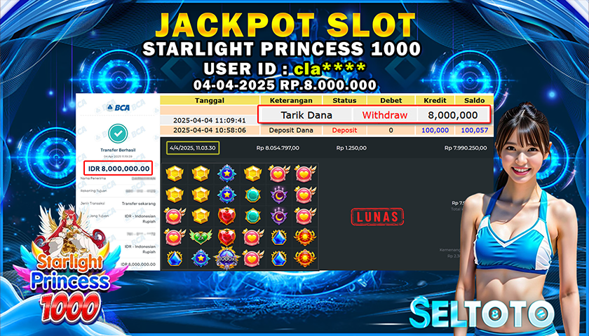 BUKTI PEMBAYARAN JACKPOT SLOT STARLIGHT PRINCES 1000 04-04-2025