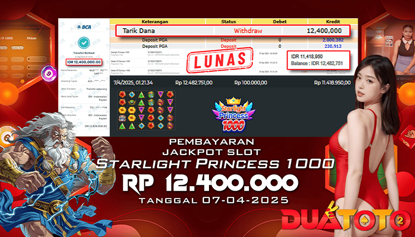 BUKTI PEMBAYARAN JACKPOT SLOT STARLIGHT PRINCES 1000 07-04-2025