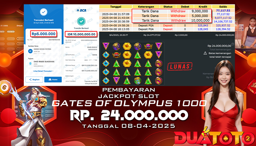 BUKTI PEMBAYARAN JACKPOT SLOT GATES OF OLYMPUS 1000 08-04-2025