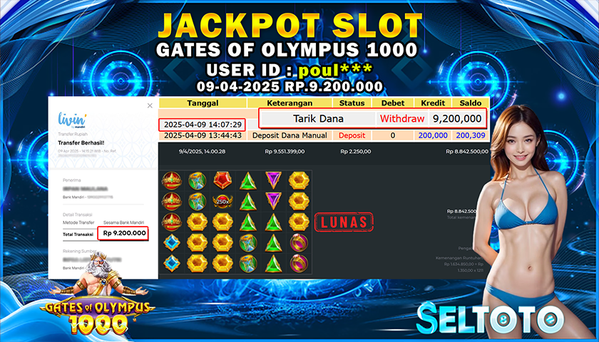 BUKTI PEMBAYARAN JACKPOT SLOT GATES OF OLYMPUS 1000 09-04-2025