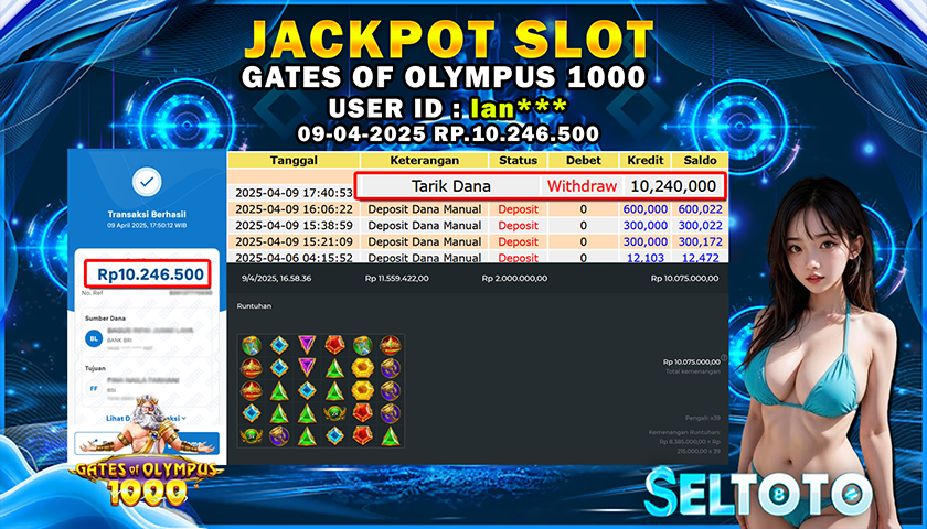 BUKTI PEMBAYARAN JACKPOT SLOT GATES OF OLYMPUS 1000 09-04-2025