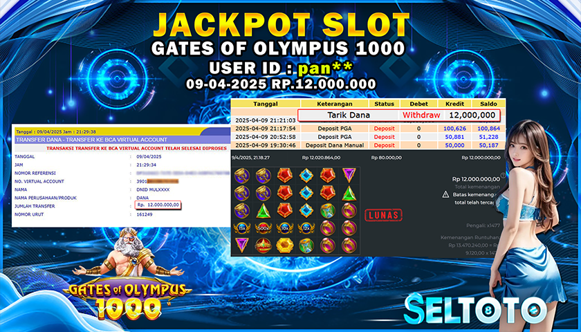 BUKTI PEMBAYARAN JACKPOT SLOT GATES OF OLYMPUS 1000 09-04-2025