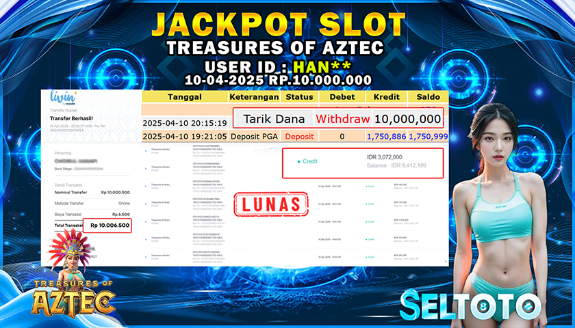 BUKTI PEMBAYARAN JACKPOT SLOT TREASURES OF AZTEC  10-04-2025