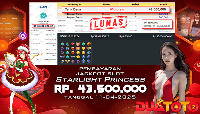 BUKTI PEMBAYARAN JACKPOT SLOT STARLIGHT PRINCESS 11-04-2025