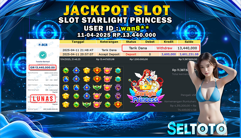 BUKTI PEMBAYARAN JACKPOT SLOT STARLIGHT PRINCESS 11-04-2025