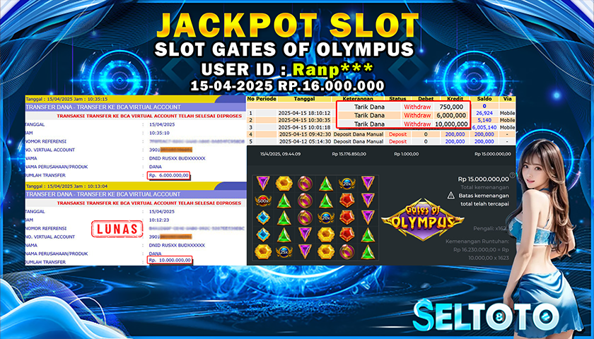 BUKTI PEMBAYARAN JACKPOT SLOT GATES OF OLYMPUS 15-04-2025