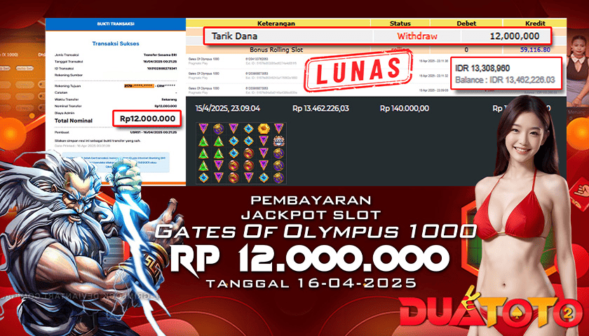 BUKTI PEMBAYARAN JACKPOT SLOT GATES OF OLYMPUS 1000 16-04-2025