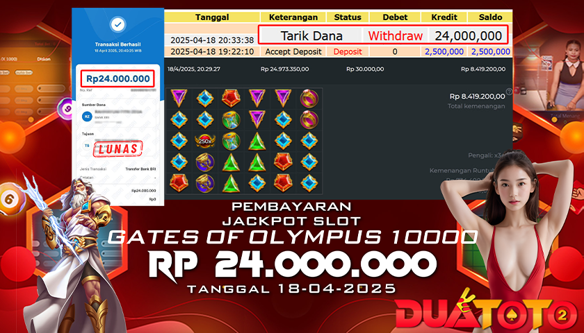 BUKTI PEMBAYARAN JACKPOT SLOT GATES OF OLYMPUS 1000 18-04-2025