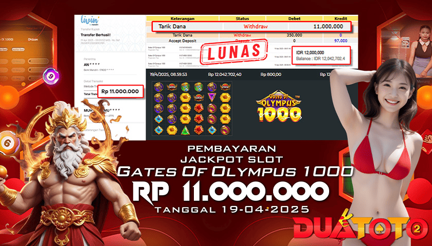 BUKTI PEMBAYARAN JACKPOT SLOT  GATES OF OLYMPUS 1000 19-04-2025