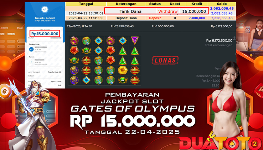 BUKTI PEMBAYARAN JACKPOT SLOT GATES OF OLYMPUS  22-04-2025