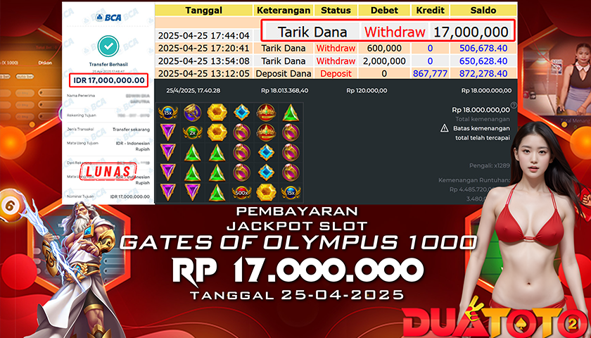 BUKTI PEMBAYARAN JACKPOT SLOT GATES OF OLYMPUS 1000 25-04-2025