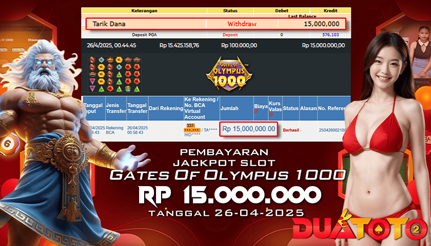 BUKTI PEMBAYARAN JACKPOT SLOT GATES OF OLYMPUS 1000  26-04-2025